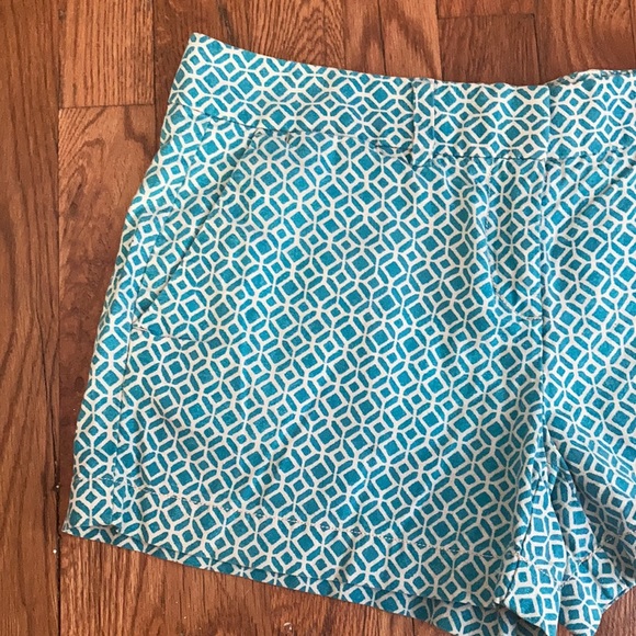 Loft Linen Blend Shorts Teal Geometric Pattern - Picture 2 of 9